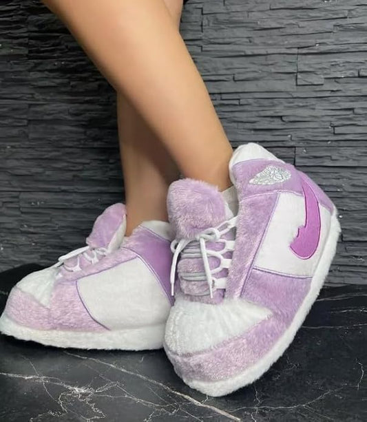 Light Purple Sneaker Slippers – Cozy AJ-Inspired House Shoes