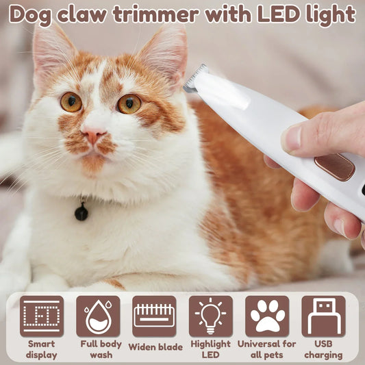 Dog Paw Trimmer with LED Light – Quiet, Waterproof & Cordless Pet Grooming Tool