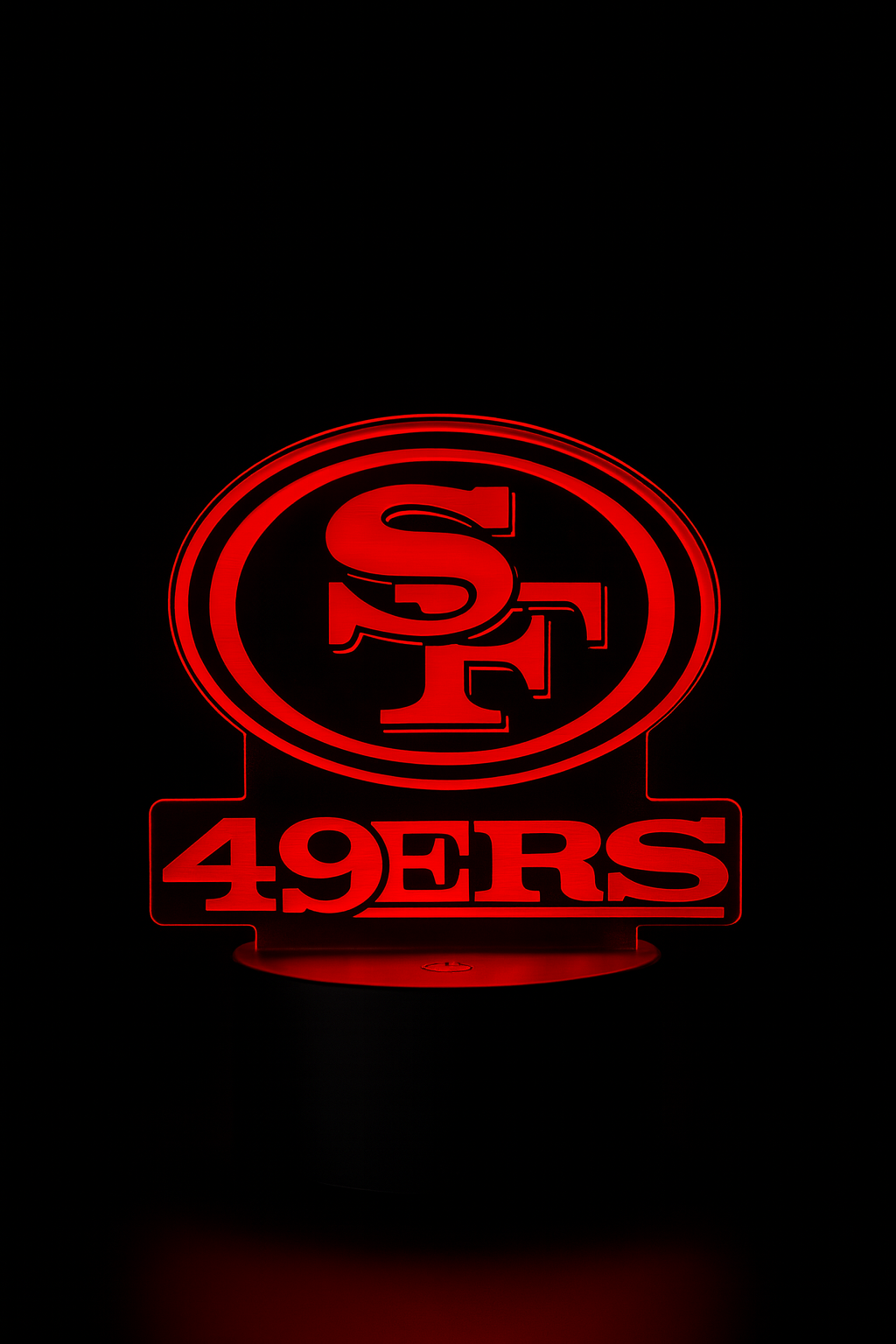 San Francisco 49ers 3D LED lamp with bright red glow in studio lighting