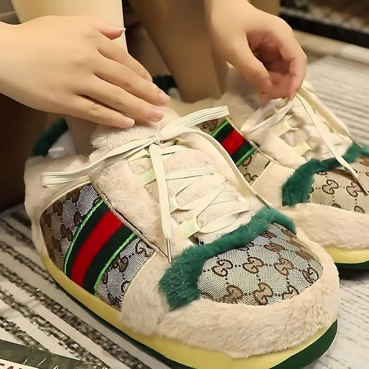 Sneaker Slippers for Men and Women Cozy Warm Home Plush Slippers Indoor Outdoor Non-slip Fluffy Shoes