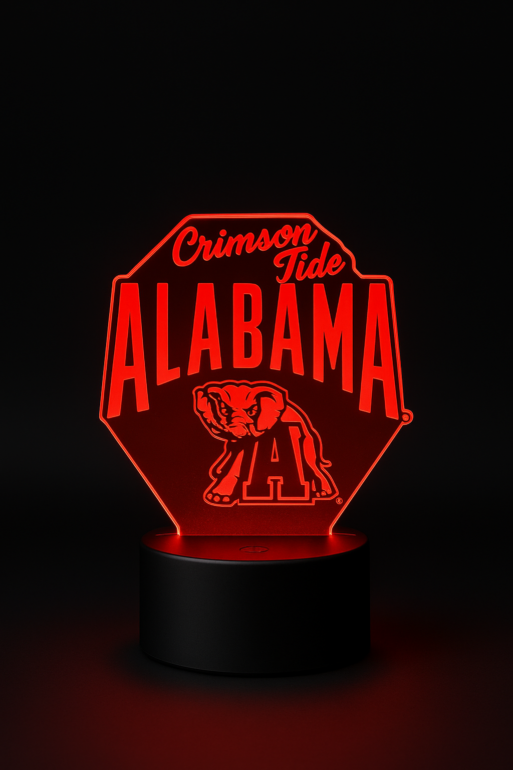 Alabama Crimson Tide 3D glow lamp with red light on black base