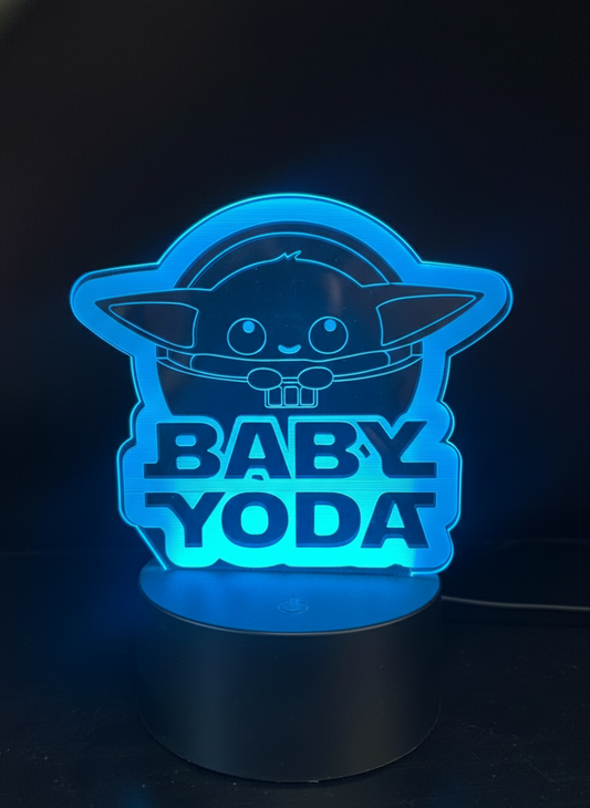 Cute Baby Yoda acrylic hologram lamp with RGB lighting