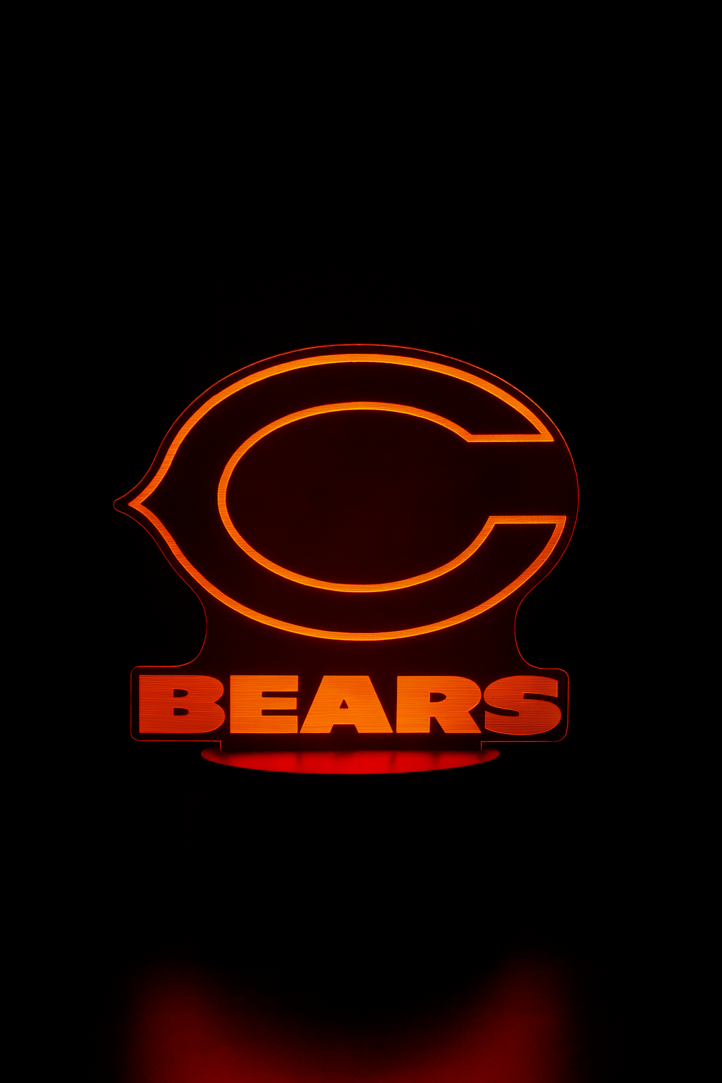 Chicago Bears 3D LED lamp with bright orange glow in studio lighting