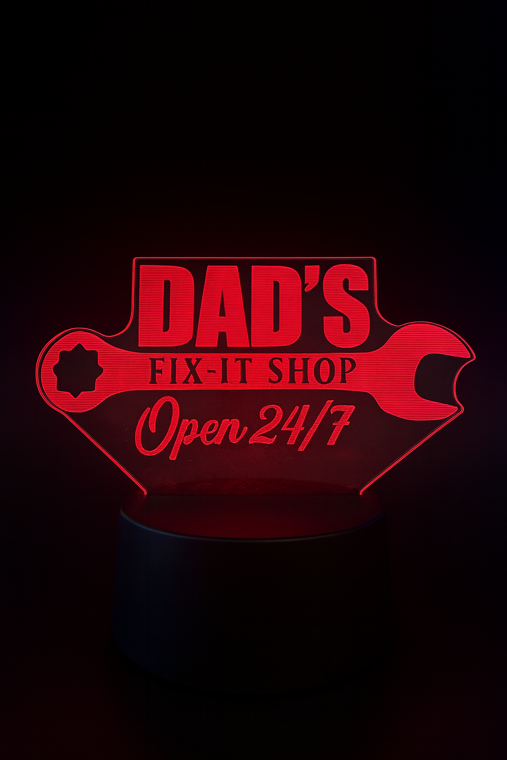 Dad’s Fix-It Shop 3D Acrylic Glow Lamp – “Open 24/7” Sign