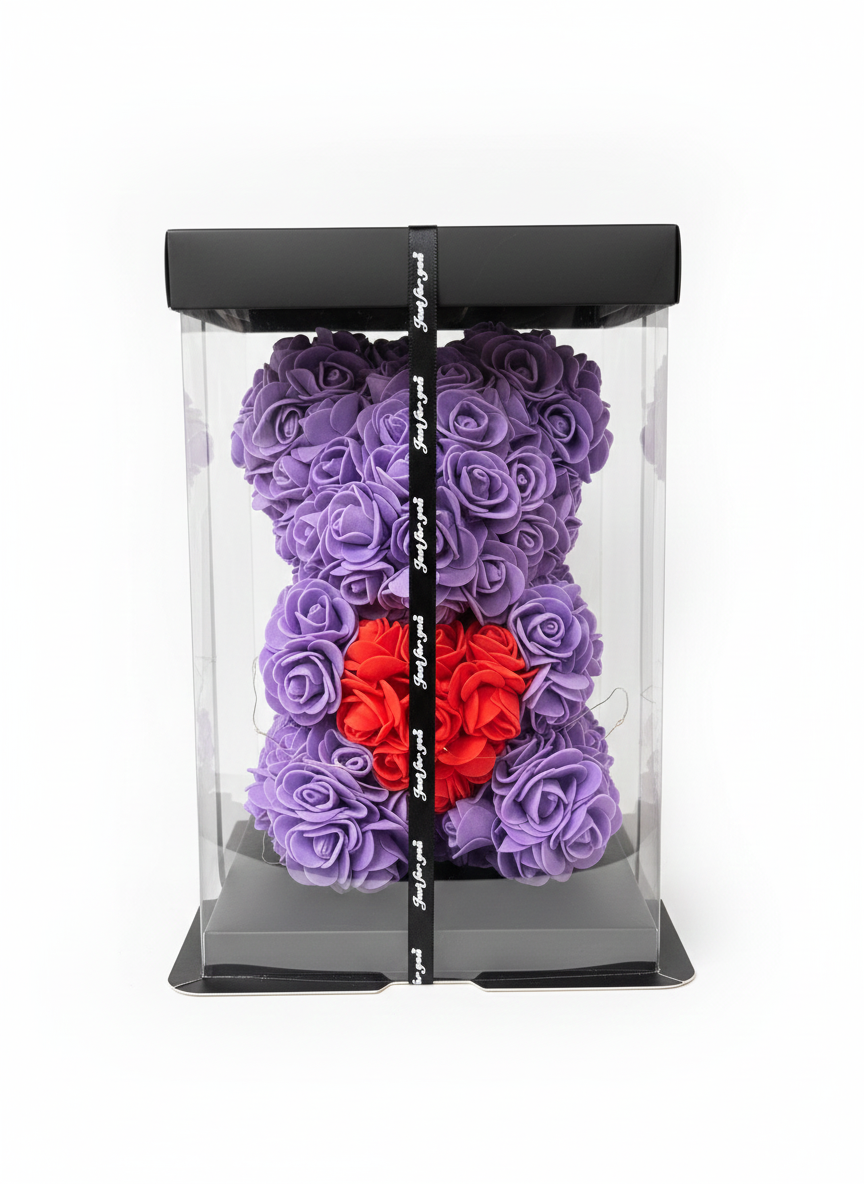 Forever Rose Teddy Bear with Fairy Lights
