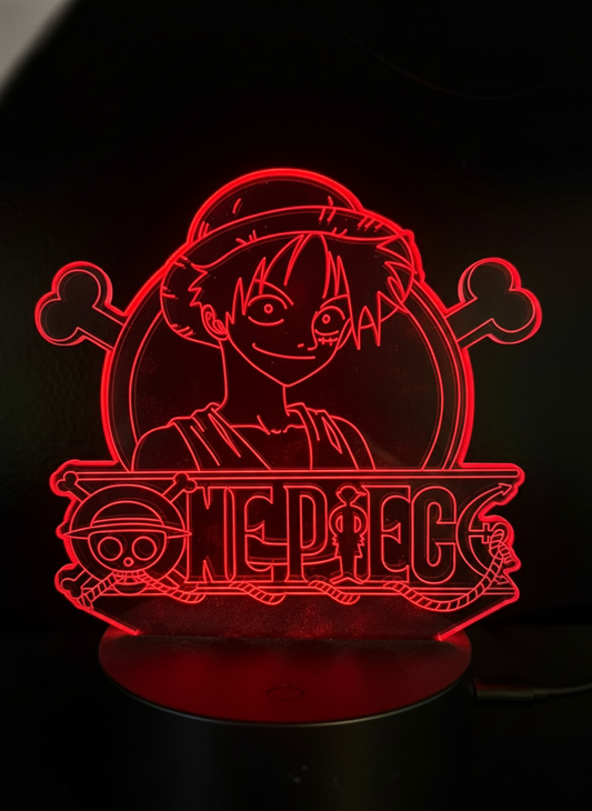 One Piece Luffy acrylic hologram-style lamp with RGB colors