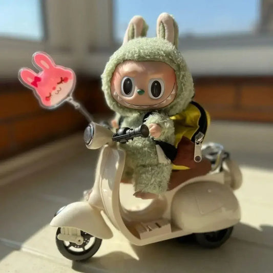 Mini Electric Motorcycle Toy for Labubu Dolls – 360° Spin, Lights & Music (No Doll)