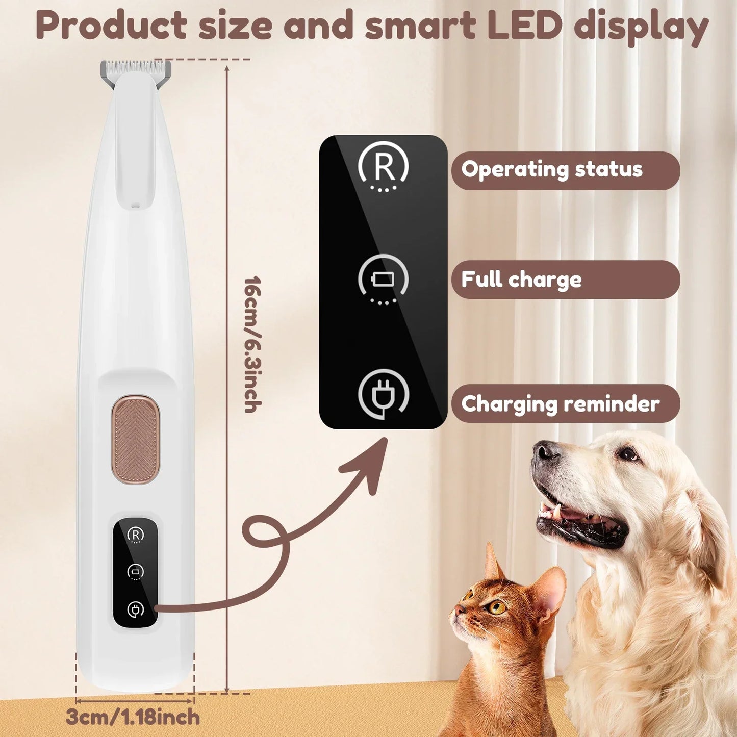 Dog Paw Trimmer with LED Light – Quiet, Waterproof & Cordless Pet Grooming Tool