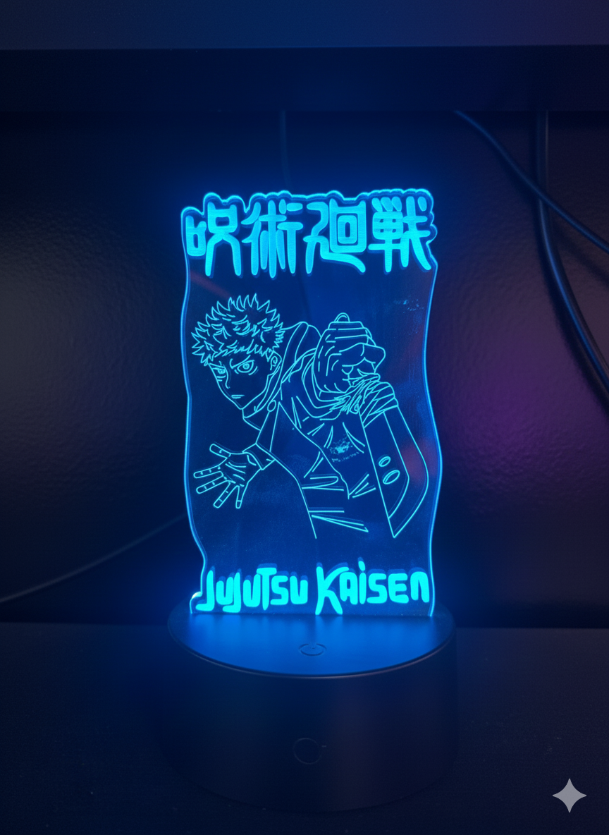 Jujutsu Kaisen Yuji hologram-style acrylic lamp with RGB colors.