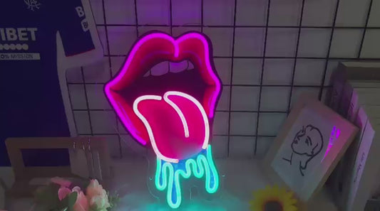 Drip Lips LED Wall Light – Neon Aesthetic Room Decor Lamp | Pink & Blue Glow