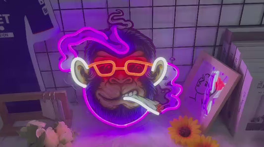 Trippy Ape LED Wall Light – Neon Aesthetic Room Decor Lamp | Purple Glow